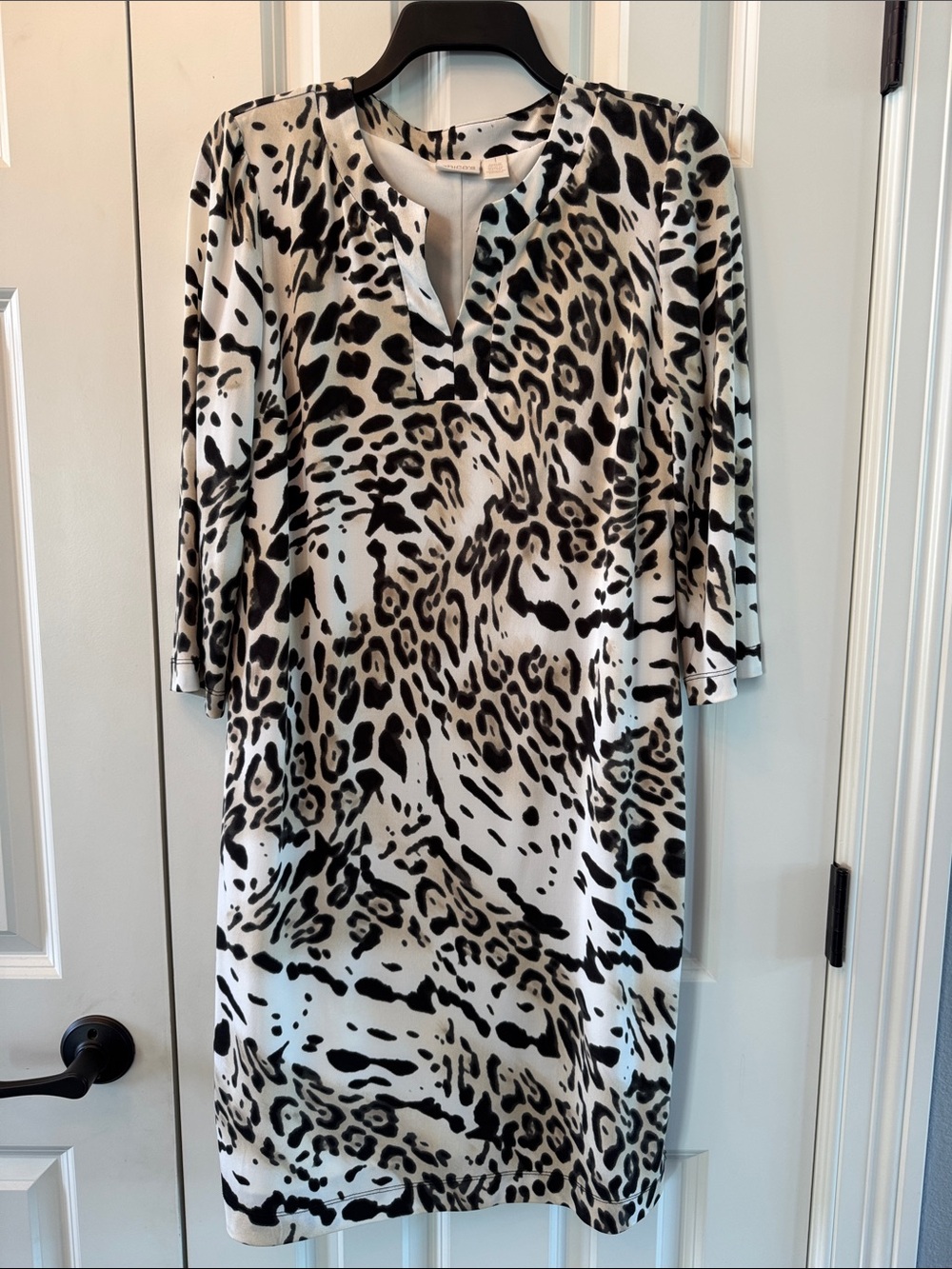 Chico's Black and White Animal-Print Midi Dress